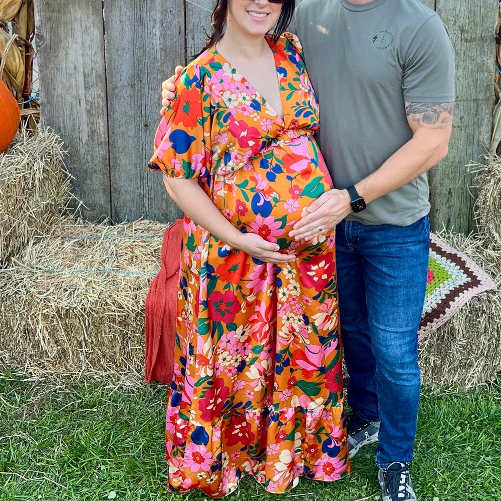 Pinkblush Orange Floral Maxi Dress with Pink, Red & Green Accents